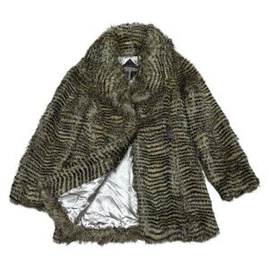 BUFFALO Faux Fur Striped Luxury Designer Winter Parka Casual Glam Coat Small